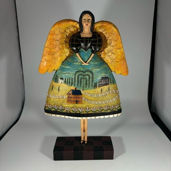 David Harden Folk Art Angel Country Landscape Carved Wood Look‎ Americana 1990s